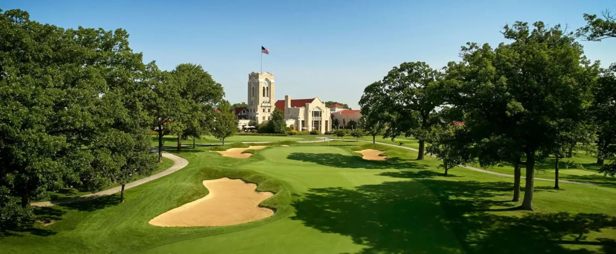Olympia Fields in Illinois green grass fields and the building architecture
